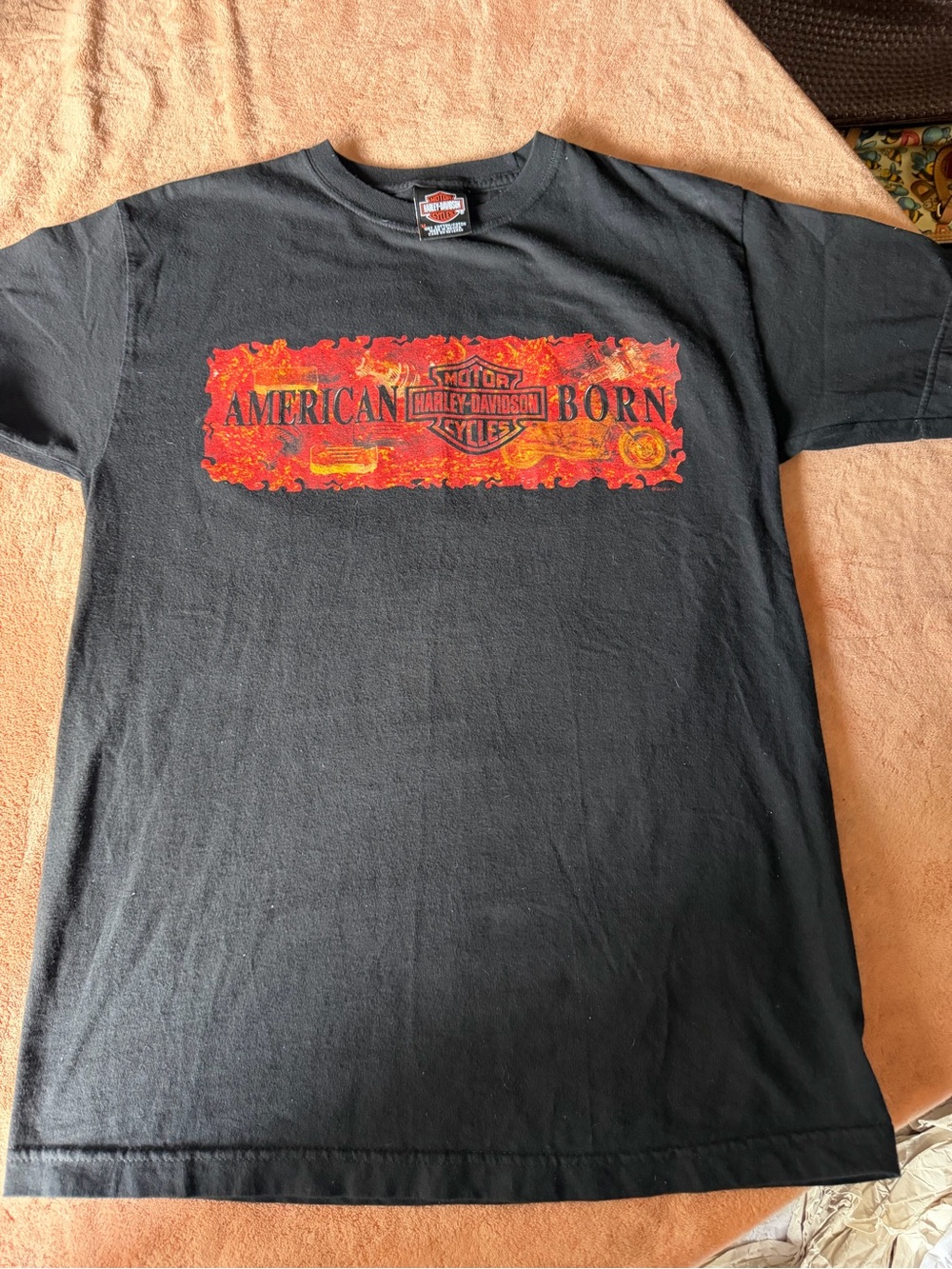 Harley-Davidson Black Tee with Red-Orange 'American Born' Graphic
